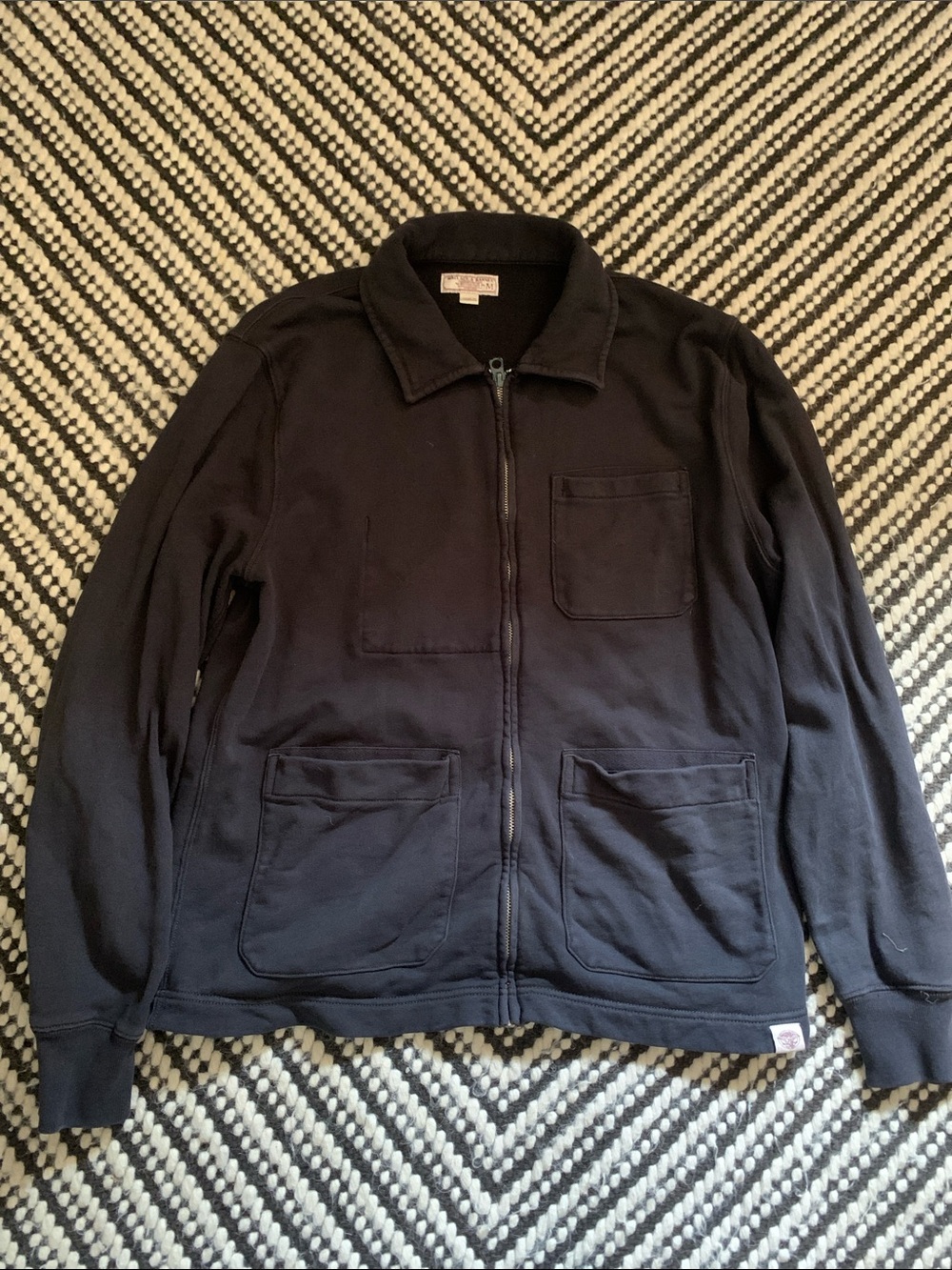Wallace & Barnes French Terry Zip Work Jacket | Black | Cotton | Men'